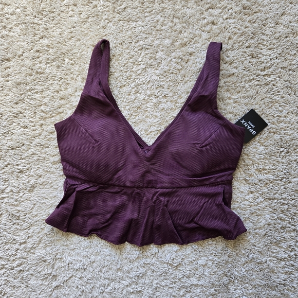 SPANX Other - Spanx Pique Longline Flounce Bikini Top Womens M Mulberry